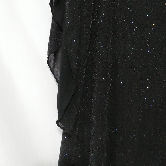 EARO | 1XL | Elegant Black Shimmer Knee Length Long Sleeve V-Neck Dress - Picture 6 of 16